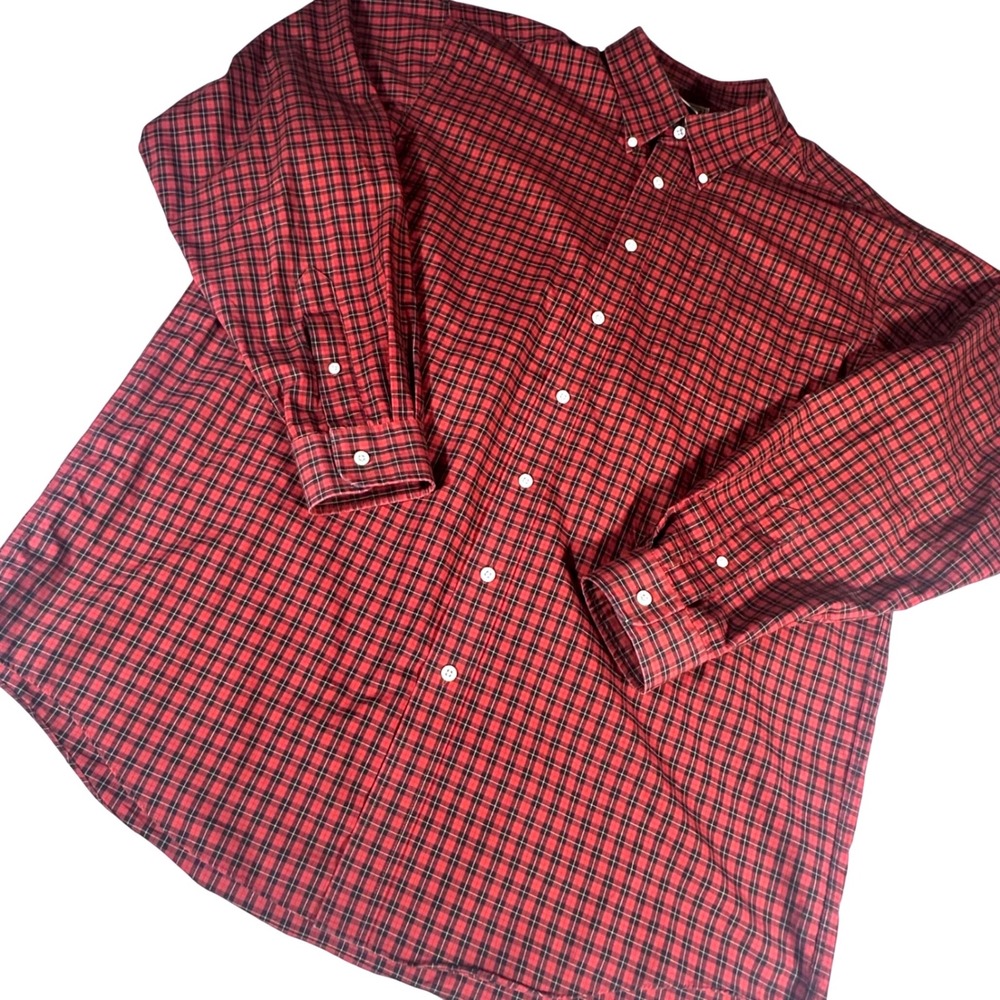 L.L. Bean Button Down Shirt Mens XL-Tall Red Black Plaid Cotton Long Sleeve